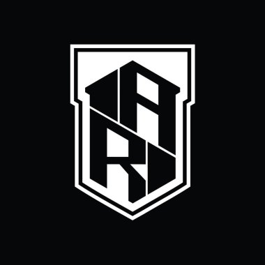 AR Harfi Logosu monogram altıgen geometrik yukarı ve aşağı kalkan izole biçim şablonu