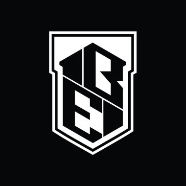 BE Harfi Logosu monogram altıgen geometrik kalkan içinde izole edilmiş biçim tasarım şablonu