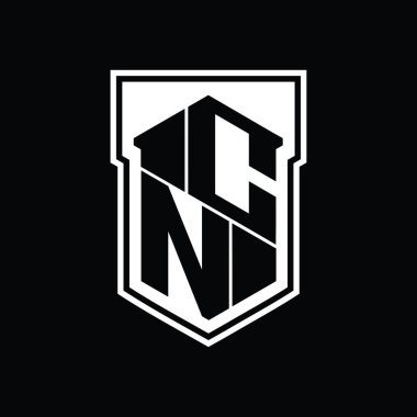 CN Harf Logosu monogram altıgen geometrik yukarı ve aşağı kalkan izole biçim şablonu