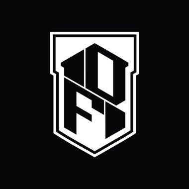 DF Harf Logosu monogram altıgen geometrik yukarı ve aşağı kalkan izole biçim şablonu