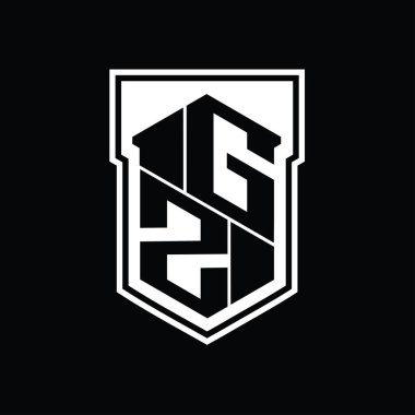 GZ Harf Logosu monogram altıgen geometrik yukarı ve aşağı kalkan izole biçim şablonu