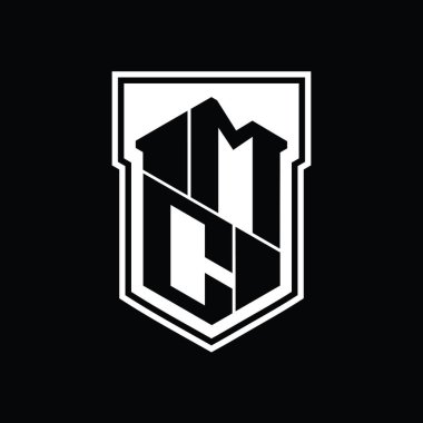 MC Harfi Logo monogram altıgen geometrik kalkan içinde izole edilmiş biçim tasarım şablonu