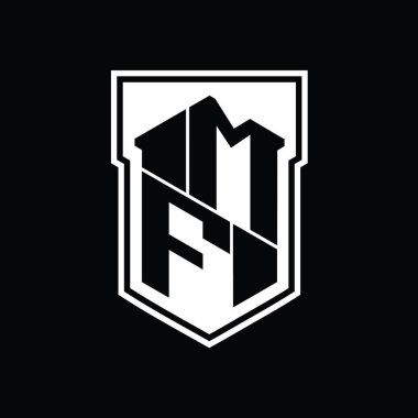 MF Harf Logosu monogram altıgen geometrik yukarı ve aşağı kalkan izole biçim şablonu