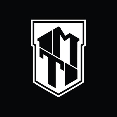 MT Letter Logo monogram altıgen geometrik kalkan içinde izole edilmiş biçim şablonu