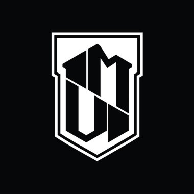 MV Harf Logosu monogram altıgen geometrik yukarı ve aşağı kalkan izole biçim şablonu