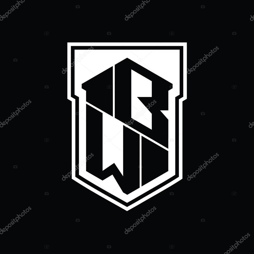 BW Letter Logo monogram hexagon geometric up and down inside shield isolated style design template