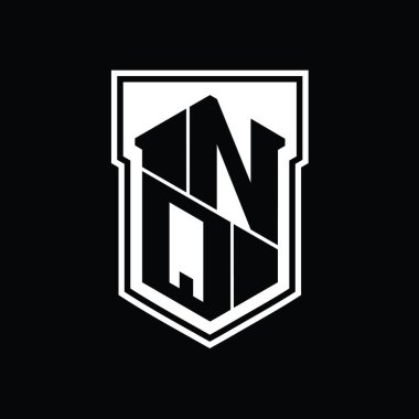 NQ Harfi Logo monogram altıgen geometrik kalkan içinde izole edilmiş biçim şablonu