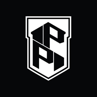 PP Harf Logosu monogram altıgen geometrik kalkan içinde izole edilmiş biçim tasarım şablonu