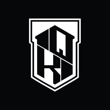 QK Harfi Logo monogram altıgen geometrik yukarı ve aşağı kalkan izole biçim tasarım şablonu