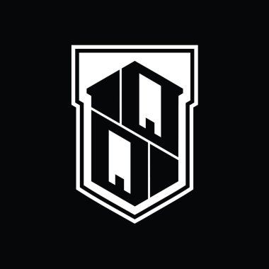 QQ Harfi Logo monogram altıgen geometrik yukarı ve aşağı kalkan izole biçim tasarım şablonu