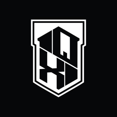 QX Harf Logosu monogram altıgen geometrik yukarı ve aşağı kalkan izole biçim şablonu