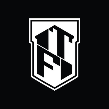 TF Harf Logosu monogram altıgen geometrik yukarı ve aşağı kalkan izole biçim şablonu