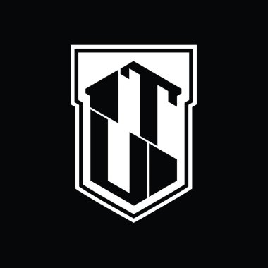 TU Letter Logo monogram altıgen geometrik yukarı ve aşağı kalkan izole biçim şablonu