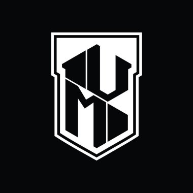 VM Harf Logosu monogram altıgen geometrik yukarı ve aşağı kalkan izole biçim şablonu