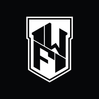 WF Harfi Logo monogram altıgen geometrik yukarı ve aşağı kalkan izole biçim şablonu