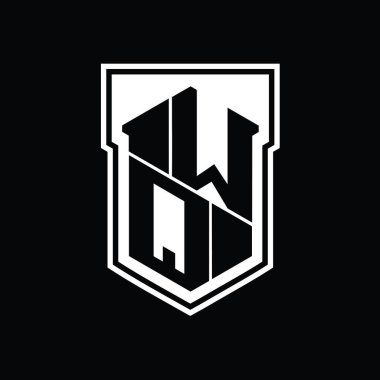 WQ Harfi Logo monogram altıgen geometrik yukarı ve aşağı kalkan izole biçim şablonu