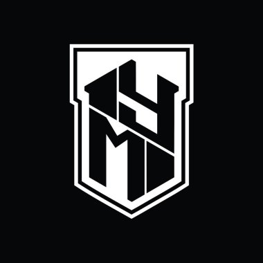 YM Harf Logosu monogram altıgen geometrik yukarı ve aşağı kalkan izole biçim şablonu
