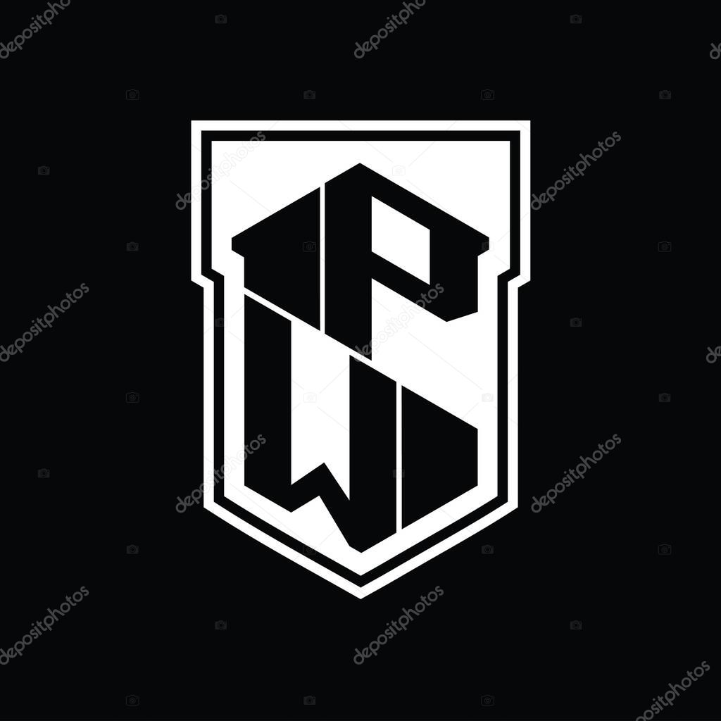 PW Letter Logo monogram hexagon geometric up and down inside shield isolated style design template