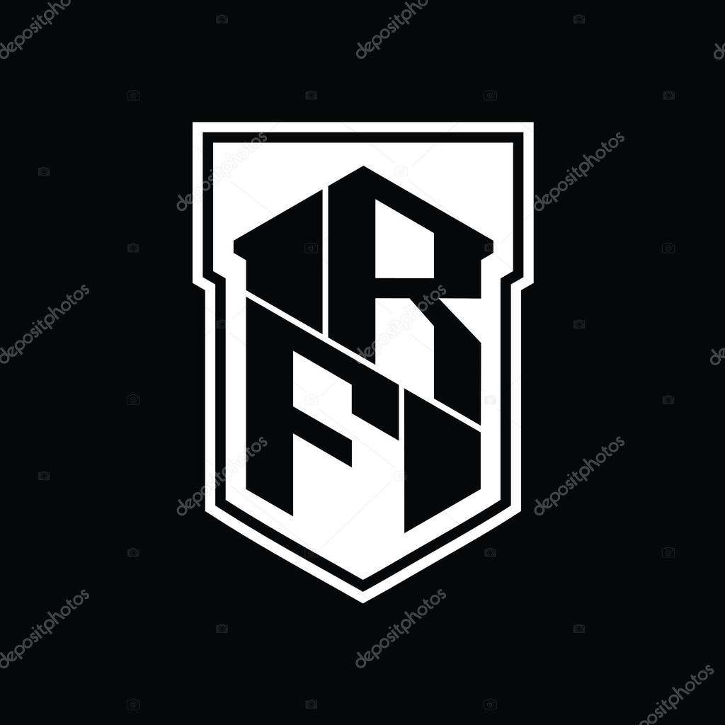RF Letter Logo monogram hexagon geometric up and down inside shield isolated style design template