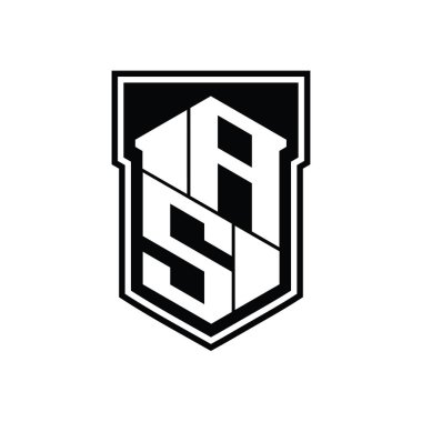 AS Harfi Logosu monogram altıgen geometrik yukarı ve aşağı kalkan izole biçim şablonu