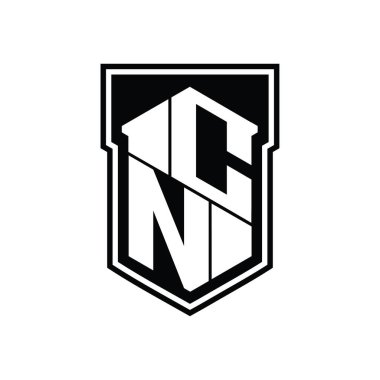 CN Harf Logosu monogram altıgen geometrik yukarı ve aşağı kalkan izole biçim şablonu