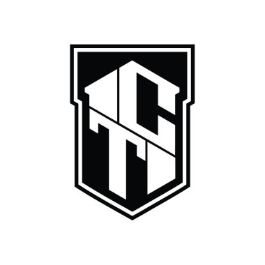 CT Harfi Logo monogram altıgen geometrik yukarı ve aşağı kalkan izole biçim tasarım şablonu