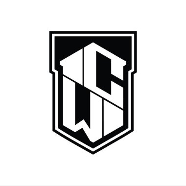 CW Harf Logosu monogram altıgen geometrik yukarı ve aşağı kalkan izole biçim şablonu