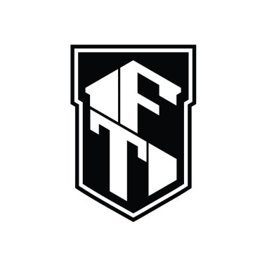 FT Letter Logo monogram altıgen geometrik yukarı ve aşağı kalkan izole biçim şablonu