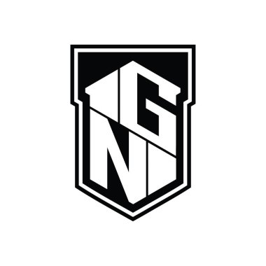 GN Harf Logosu monogram altıgen geometrik yukarı ve aşağı kalkan izole biçim şablonu