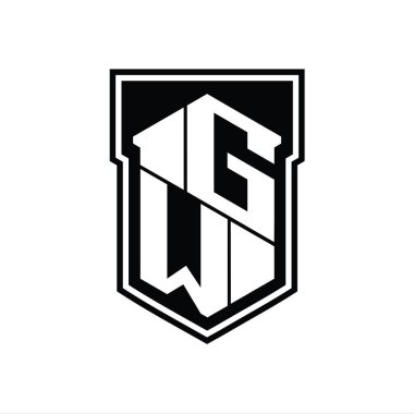 GW Harf Logosu monogram altıgen geometrik yukarı ve aşağı kalkan izole biçim şablonu