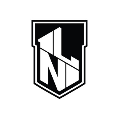 LN Harfi Logosu monogram altıgen geometrik yukarı ve aşağı kalkan izole biçim şablonu
