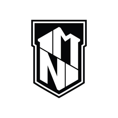 MN Harf Logosu monogram altıgen geometrik yukarı ve aşağı kalkan izole biçim şablonu