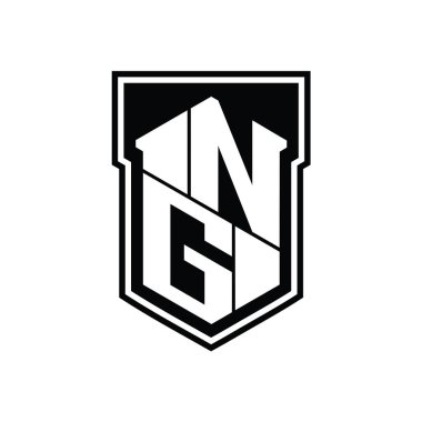 NG Harf Logosu monogram altıgen geometrik yukarı ve aşağı kalkan izole biçim şablonu