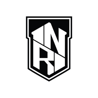 NR Letter Logo monogram altıgen geometrik yukarı ve aşağı kalkan izole biçim şablonu