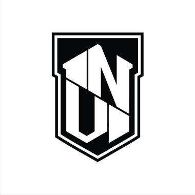 NV Harf Logosu monogram altıgen geometrik yukarı ve aşağı kalkan izole biçim şablonu