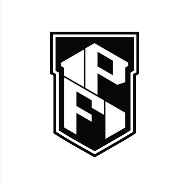 PF Harf Logosu monogram altıgen geometrik yukarı ve aşağı kalkan izole biçim şablonu