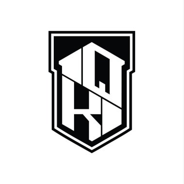 QK Harfi Logo monogram altıgen geometrik yukarı ve aşağı kalkan izole biçim tasarım şablonu