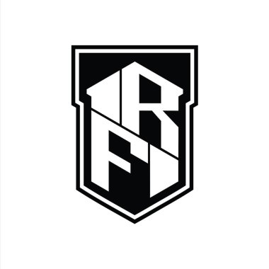 RF Harfi Logo monogram altıgen geometrik yukarı ve aşağı kalkan izole biçim şablonu