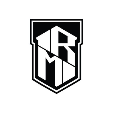 RM Harfi Logo monogram altıgen geometrik yukarı ve aşağı kalkan izole biçim şablonu