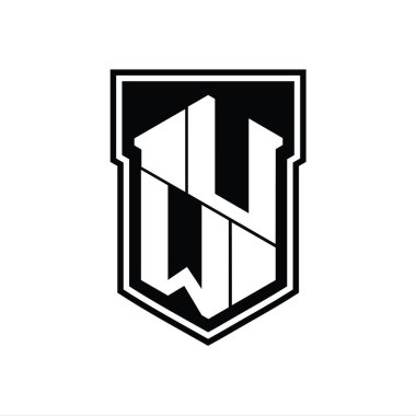 UW Harf Logosu monogram altıgen geometrik yukarı ve aşağı kalkan izole biçim şablonu