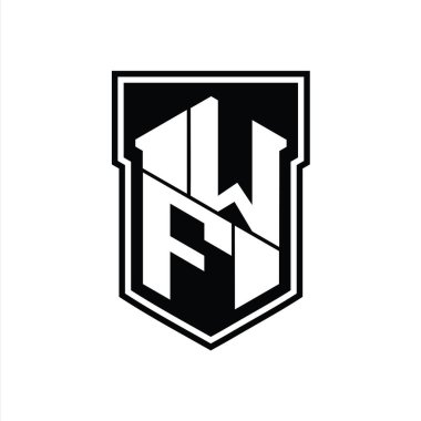 WF Harfi Logo monogram altıgen geometrik yukarı ve aşağı kalkan izole biçim şablonu