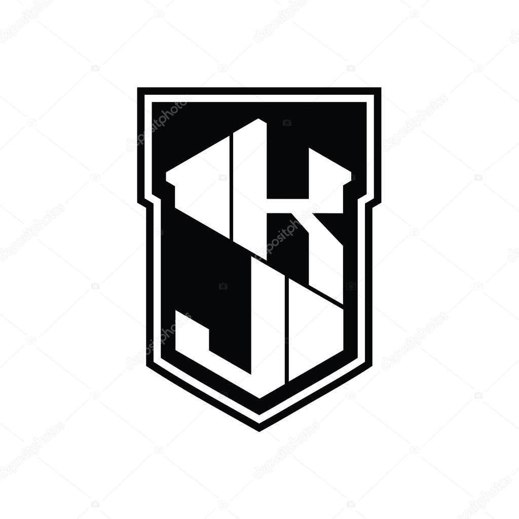 KJ Letter Logo monogram hexagon geometric up and down inside shield isolated style design template