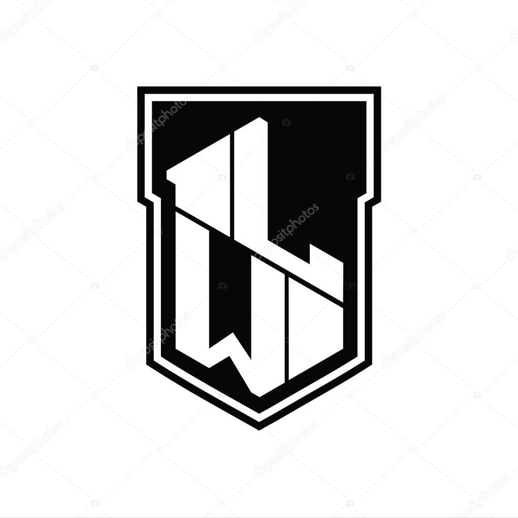 LW Letter Logo monogram hexagon geometric up and down inside shield isolated style design template