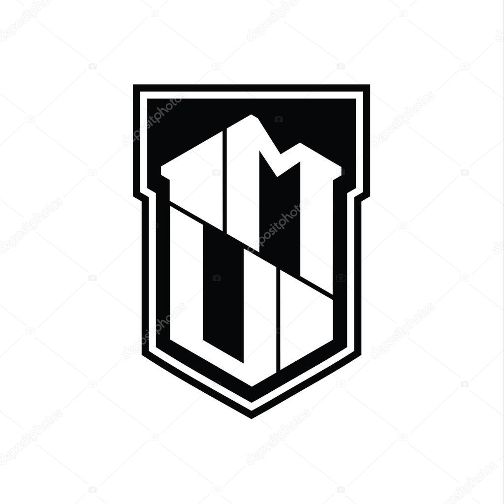 MU Letter Logo monogram hexagon geometric up and down inside shield isolated style design template