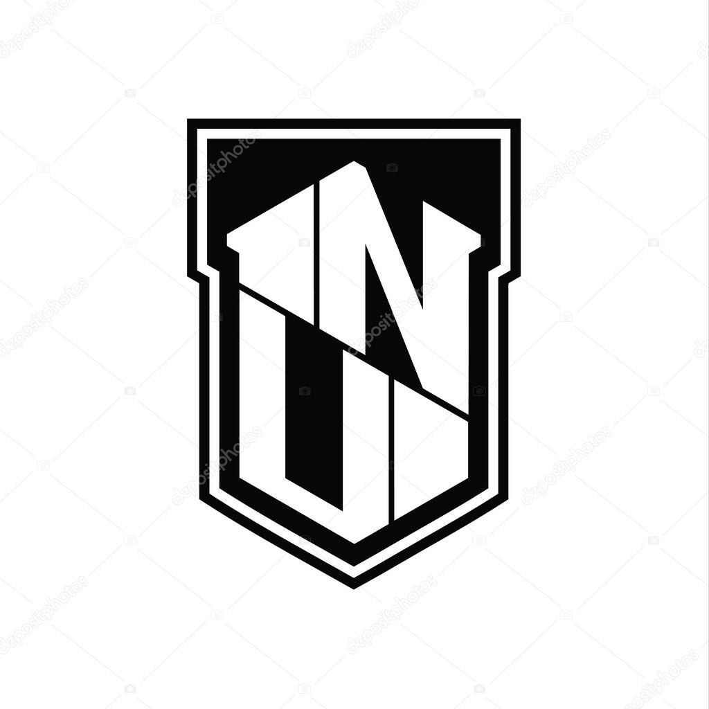 NU Letter Logo monogram hexagon geometric up and down inside shield isolated style design template