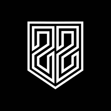 ZZ Harf Logosu monogram kalkan geometrik çizgisi kalkan izole edilmiş biçim tasarım şablonu