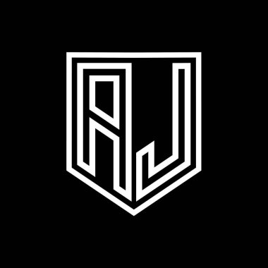 AJ Harfi Logo monogram kalkan geometrik çizgisi kalkan izole edilmiş biçim tasarım şablonu