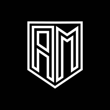 AM Letter Logo monogram kalkan geometrik çizgi kalkan izole biçim tasarım şablonu