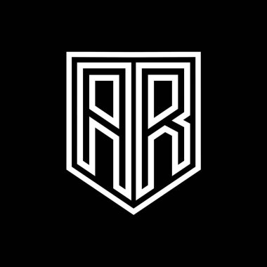AR Harfi Logosu monogram kalkan geometrik çizgisi kalkan izole edilmiş biçim tasarım şablonu
