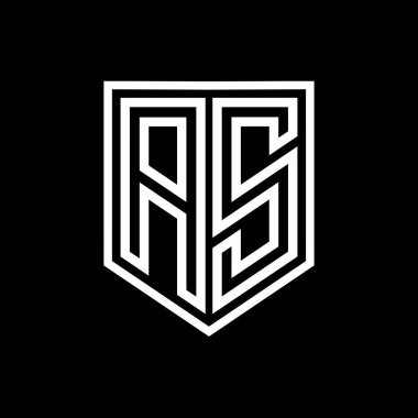 AS Harfi Logosu monogram kalkan geometrik çizgisi kalkan izole edilmiş biçim tasarım şablonu